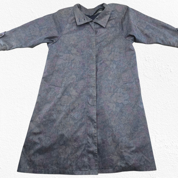 1980s London Fog Floral Water Resistant Wool Lined Transitional Trench Coat 12P - Picture 6 of 15
